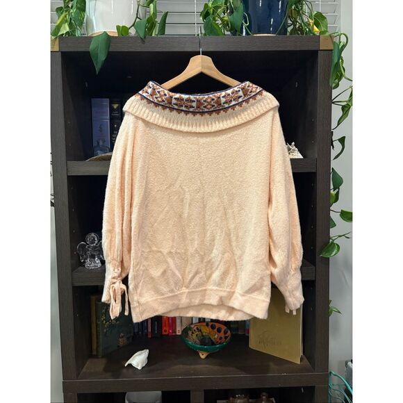 Wrangler Retro Pale Pink Peach Soft Fair Isle Cowl Neck Sweater Size Medium - Picture 2 of 6